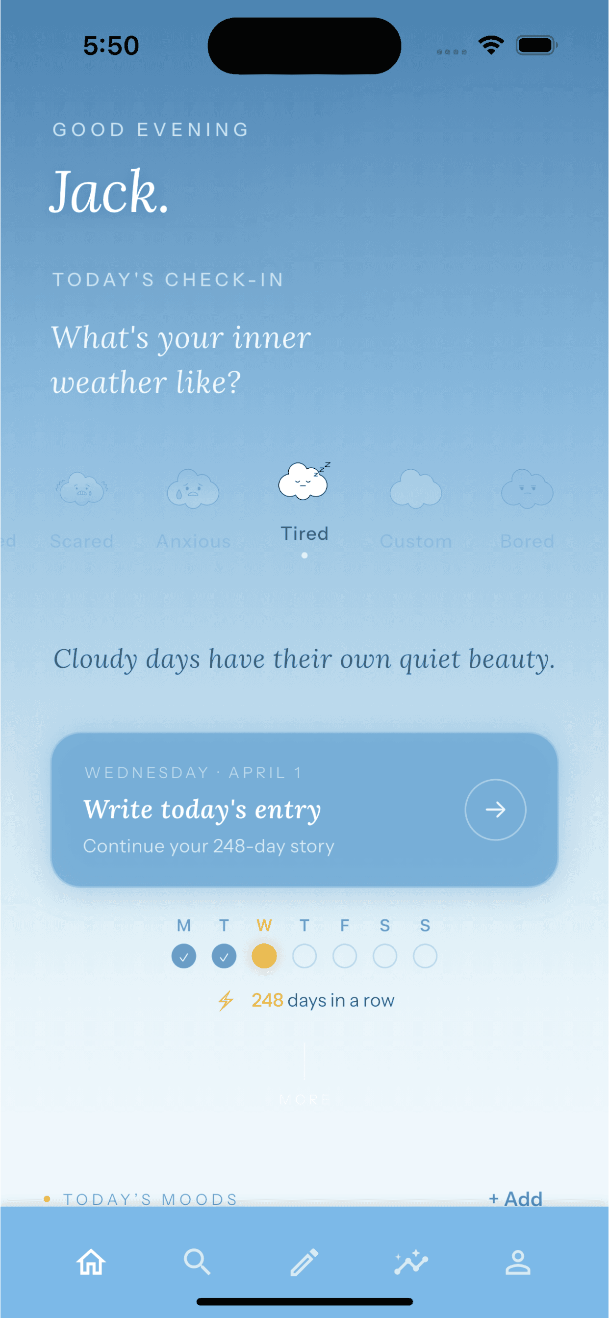 Journal home screen